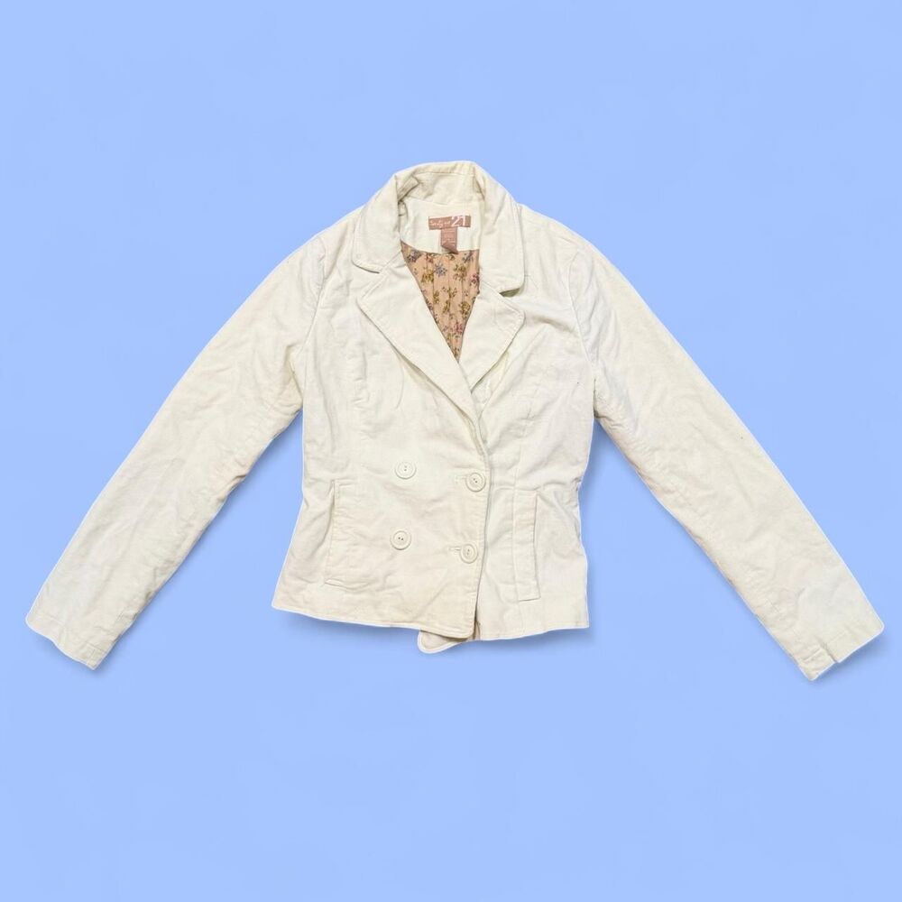 Forever-21 Women's White and Cream Jacket